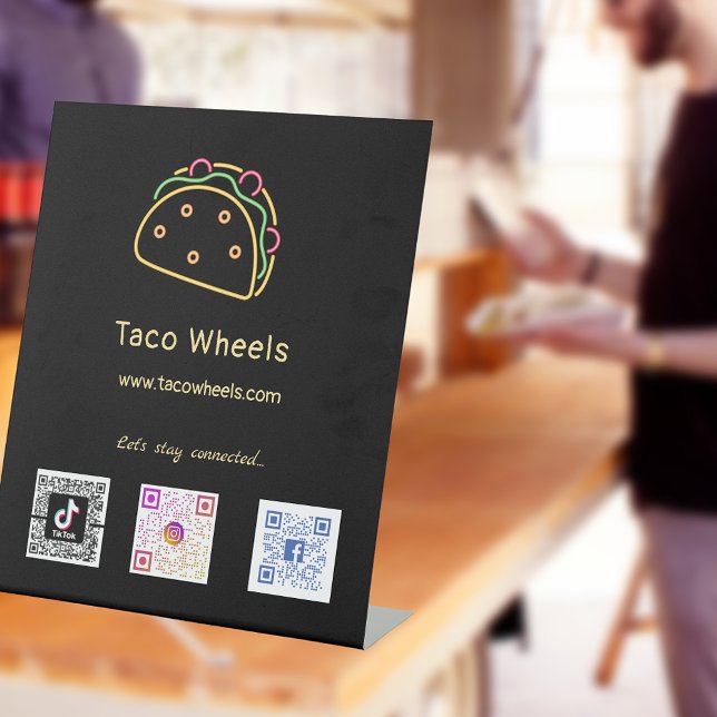 Neon Taco Social Media Scan Codes  Pedestal Sign (Creator Uploaded)