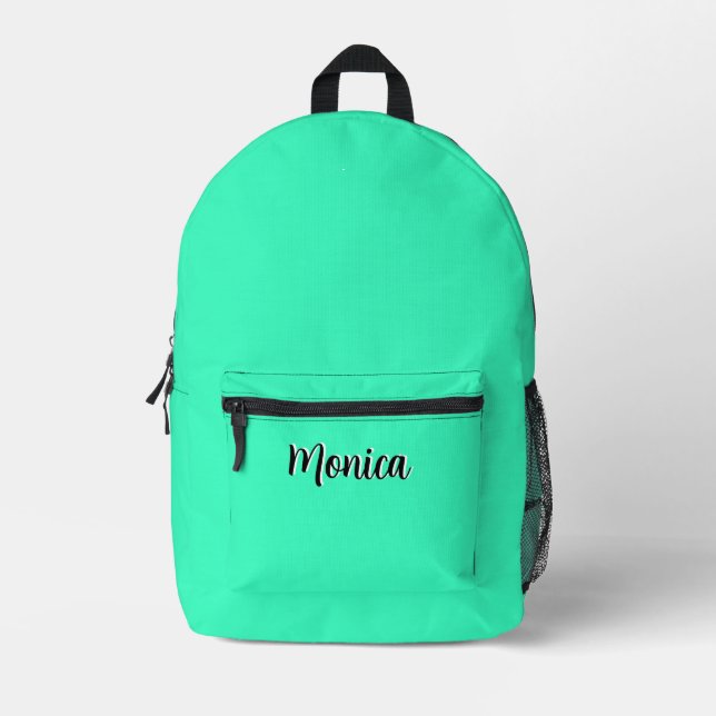 Neon Teal and Black 3D Personalized Name  Printed Backpack (Front)