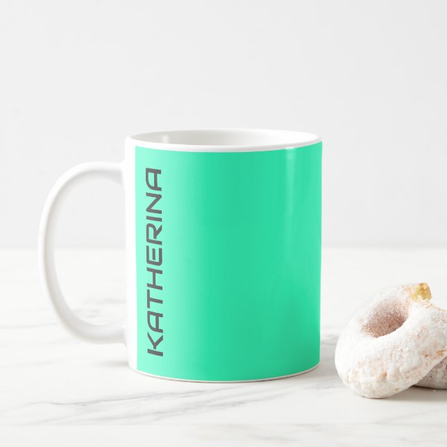 Neon Teal Solid Colour | Classic Personalized  Coffee Mug (With Donut)