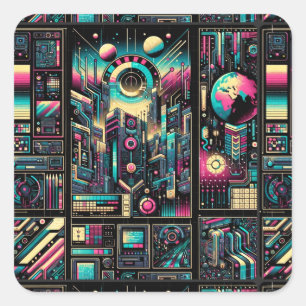 Neon Tech Odyssey Square Sticker
