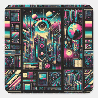 Neon Tech Odyssey Square Sticker