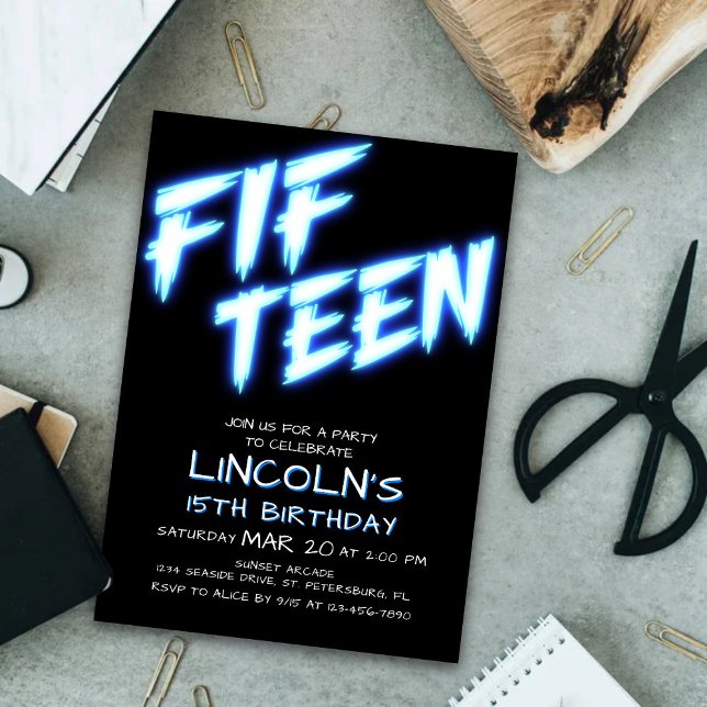 Neon Teen Boys 15th Birthday Invitation (Creator Uploaded)