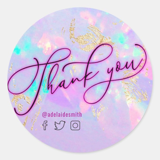 neon thank you opal classic round sticker (Front)