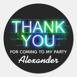 Neon Themed birthday Party Thank You Stickers