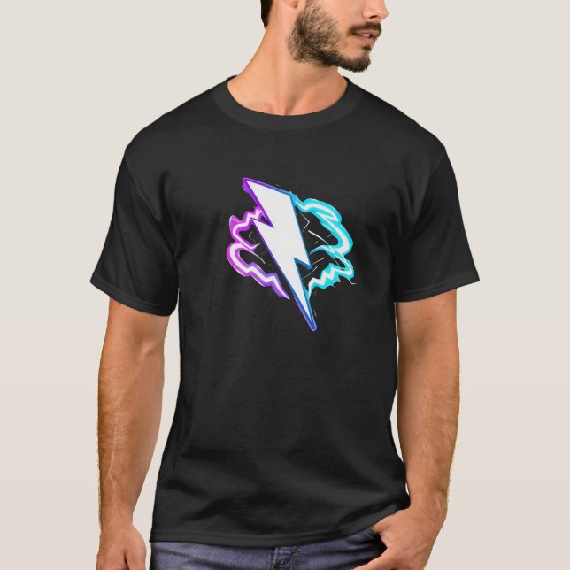 Neon Thunder  Retro Lightning Power Design T-Shirt (Front)