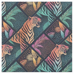 Neon Tiger Jungle Pop Art Geometric Animal Pattern Fabric