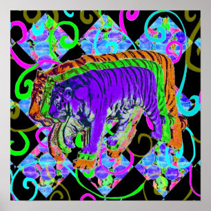 Neon Tiger on Vivid Background Poster