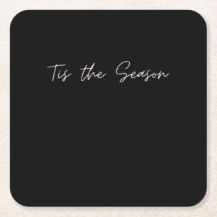 Neon Tis The Season Sign Square Paper Coaster