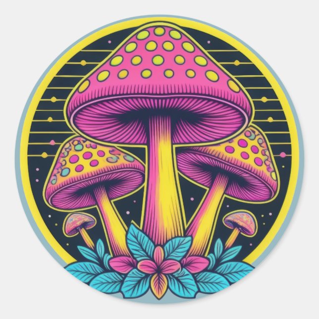 Neon Toadstool Trio Classic Round Sticker (Front)