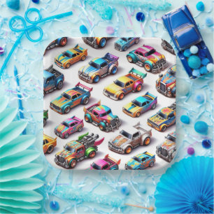 Neon Toy Car Birthday Party Plates