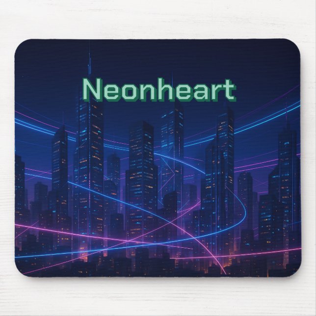 Neon-Traced Cyber City Mousepad (Front)