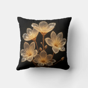 Neon transparent beige flowers black pillow