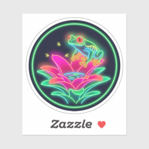 Neon Tree Frog Lily Pad Tropical Glow Art