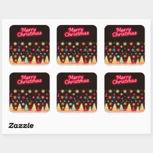 Neon Trendy Christmas Holiday Collection Square Sticker