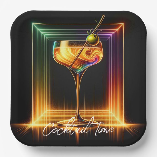 Neon Trendy Party Time Personalized Paper Plate (Front)