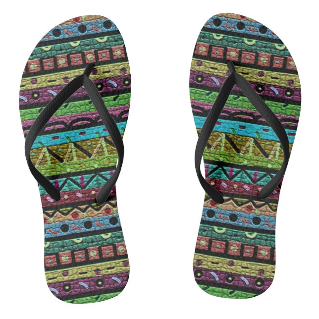 Neon Tribal Pattern Flip Flops (Footbed)