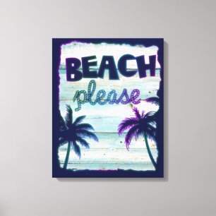 Neon Tropical Beach Wood Vacation Palm Trees Canvas Print