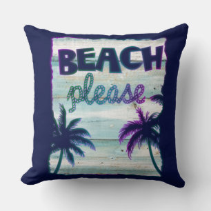 Neon Tropical Beach Wood Vacation Palm Trees Throw Pillow