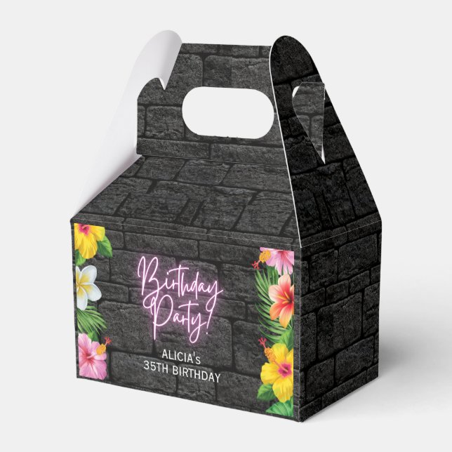 Neon Tropical Floral Summer Birthday Thank You Favor Box (Back Side)