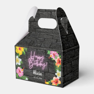 Neon Tropical Forest Summer Hawaii Happy Birthday  Favor Box