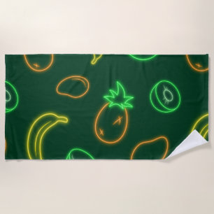 Neon Tropical Fruit Pattern Beach Towel