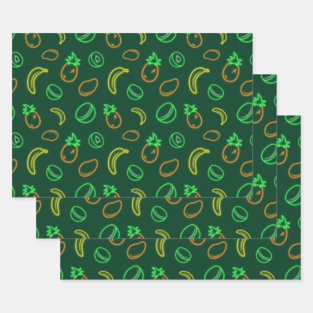 Neon Tropical Fruit Pattern Gift Wrap Sheets (Set)