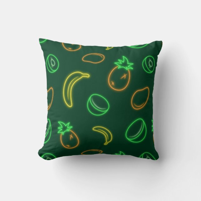 Neon Tropical Fruit Pattern Square Throw Pillow (Front)