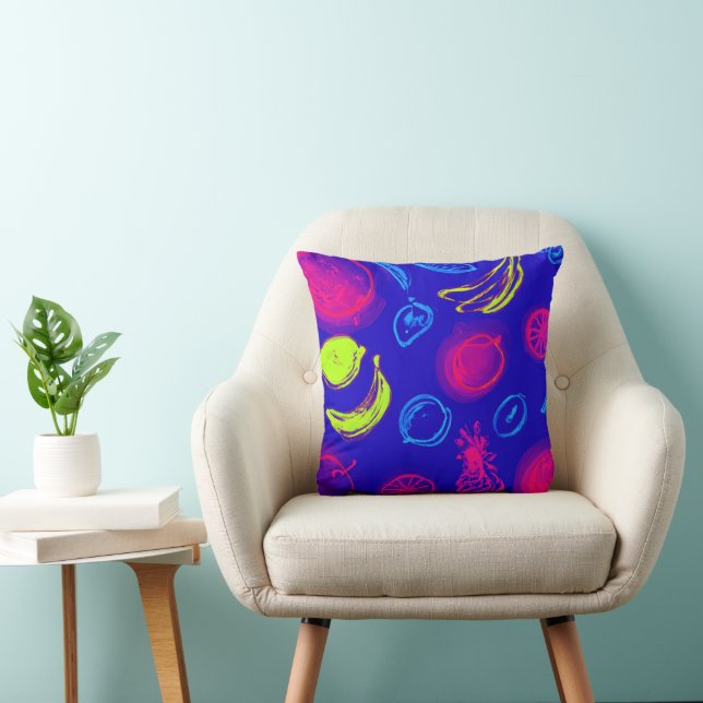 Neon Tropical Fruits Patterns Art. Buy Now Throw Pillow (Chair)