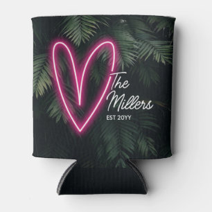 Neon Tropical Palm Love Wedding Favour Can Cooler