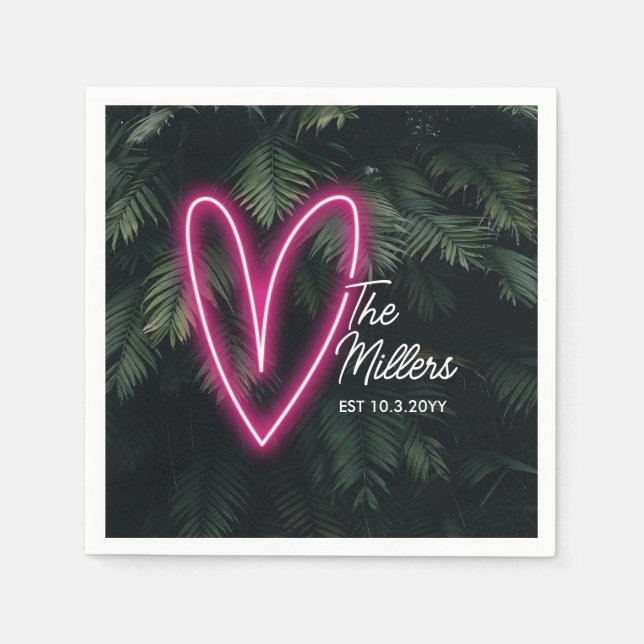 Neon Tropical Palm Modern Love Wedding Napkin (Front)