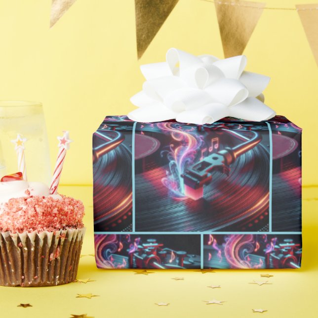 Neon Turntable With Stylus and Vinyl Wrapping Paper (Birthday Party)