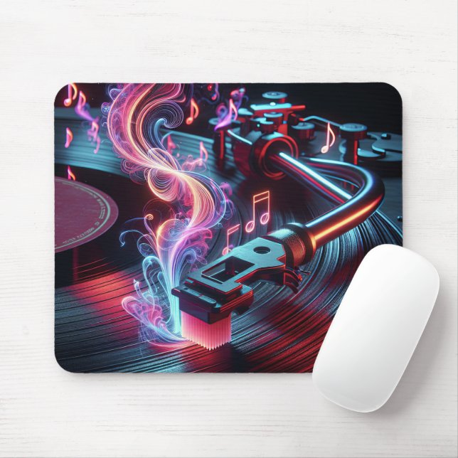 Neon Turntable With Vinyl Record Mouse Pad (With Mouse)