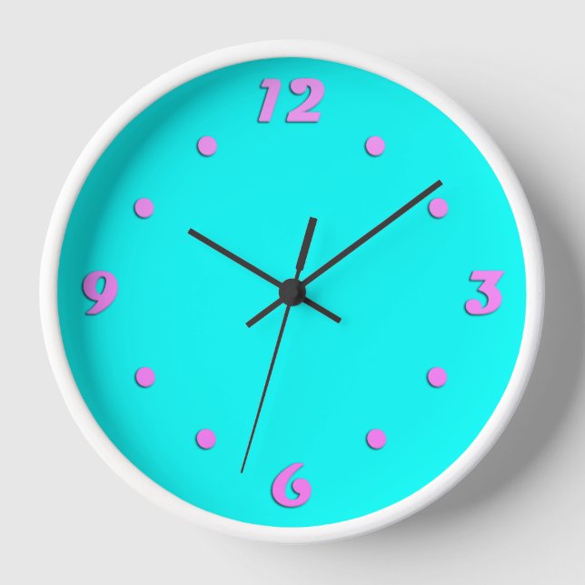 Neon turquoise bright fashionable modern tone  clock (Front)
