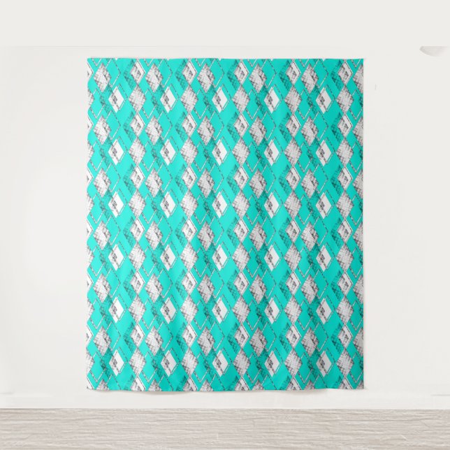 Neon turquoise geometric pattern. tapestry (Front)