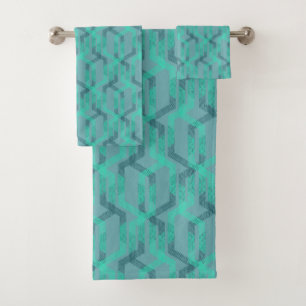 Neon turquoise pattern on grey background. bath towel set