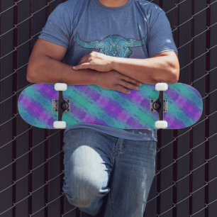 Neon Turquoise & Purple Stripes  Skateboard