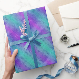 Neon Turquoise & Purple Stripes Wrapping Paper