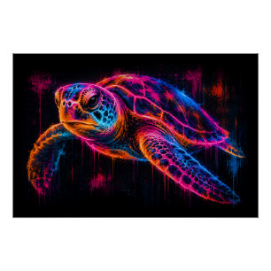 Neon Turtle Poster