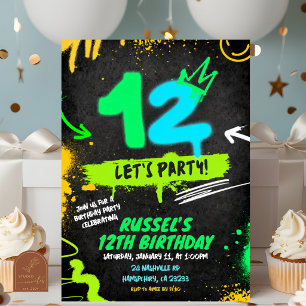 Neon Tween Graffiti 12 birthday Invitation