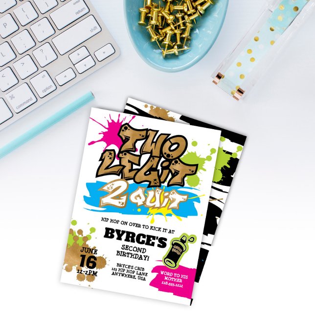 Neon Two Legit to Quit 2nd Birthday Invitation (Creator Uploaded)