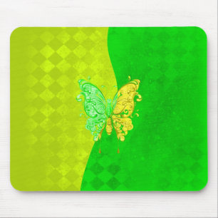 Neon Two Tone Butterfly in yellow and green Mouse Pad