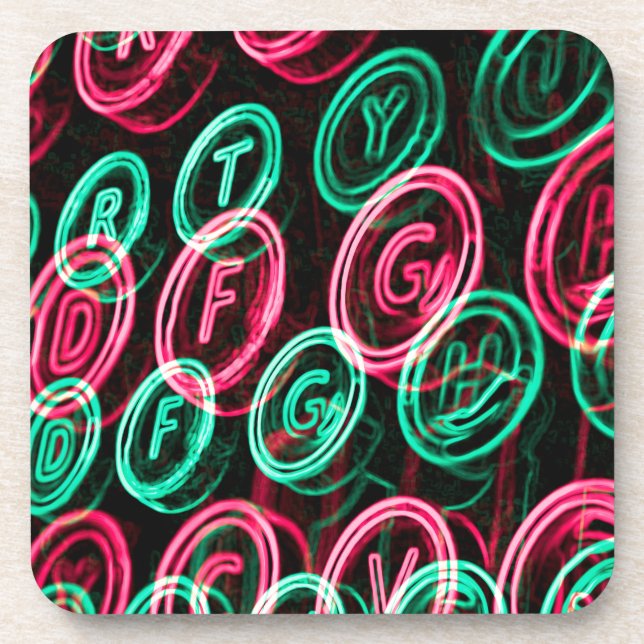Neon typewriter keys close up coaster (Front)