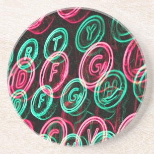 Neon typewriter keys close up coaster