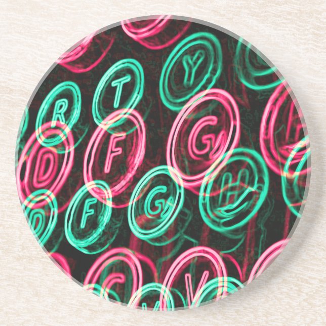 Neon typewriter keys close up coaster (Front)