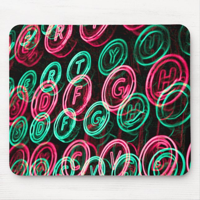 Neon typewriter keys close up mouse pad (Front)