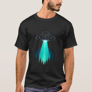 Neon UFO Abduction Over Pine Forest T-Shirt