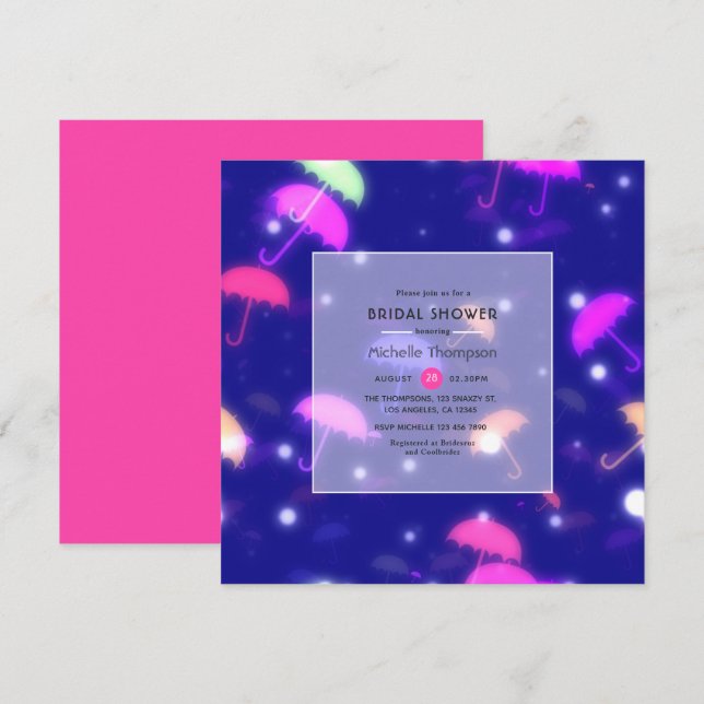 Neon umbrellas Bridal Shower Invitation (Front/Back)