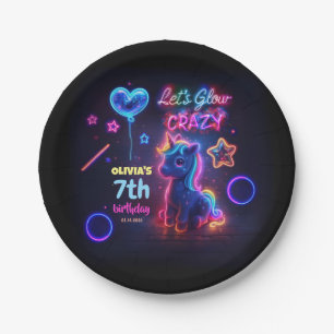 Neon Unicorn Birthday Party Let's Glow Crazy Paper Plate