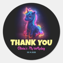 Neon Unicorn Birthday Thank You
