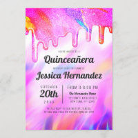 Neon Unicorn Holographic Glitter Drip Quinceañera